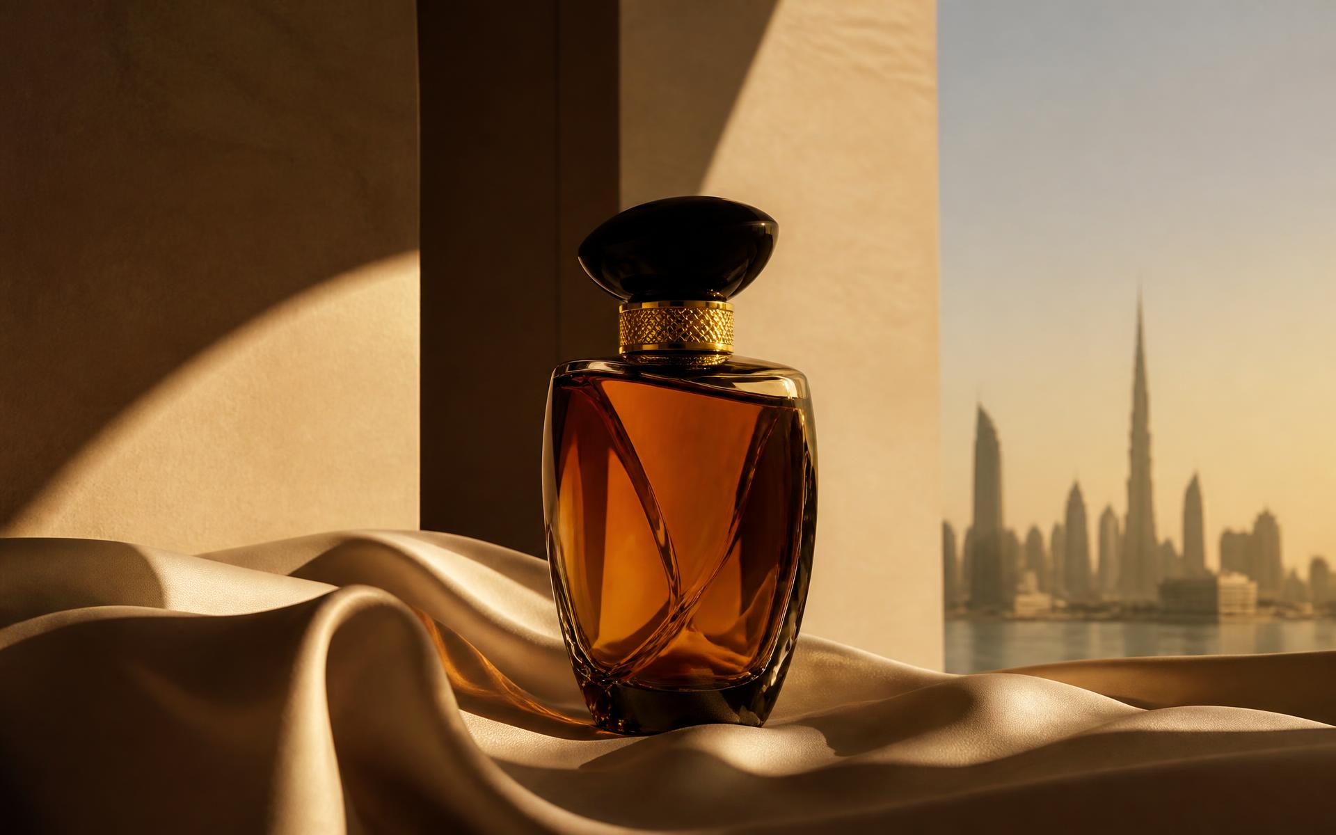 Luxuriöser Parfumflakon auf Seide